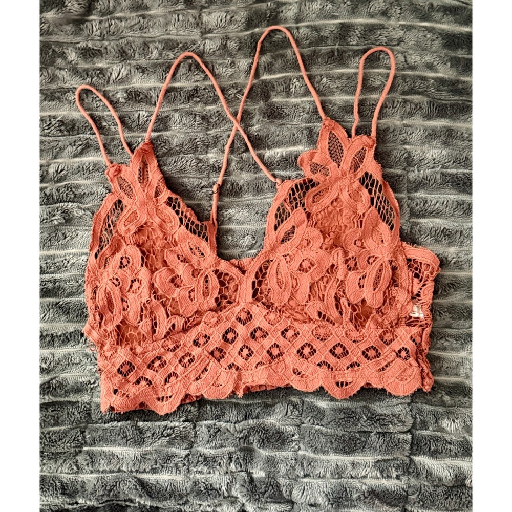 Free People FP One Adella Bralette Small Terracotta Boho Lace Cottagecore